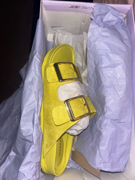 Madden Girl Shoes - Madden Girl Bright Yellow Double Buckle Slide Sandal